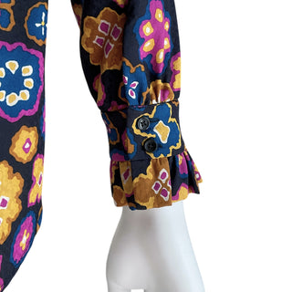 Silk Floral Print Ruffle Blouse