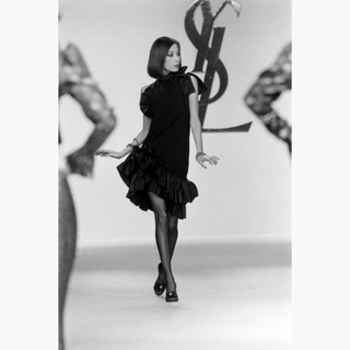 YSL Rive Gauche Black Ruffled One Shoulder Dress- Fall 1982