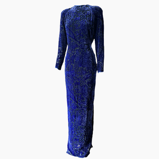 Blue Silk Velvet Vintage Gown