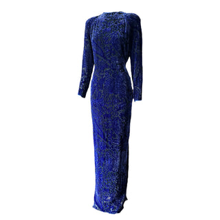 Blue Silk Velvet Vintage Gown