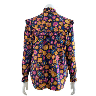 Silk Floral Print Ruffle Blouse