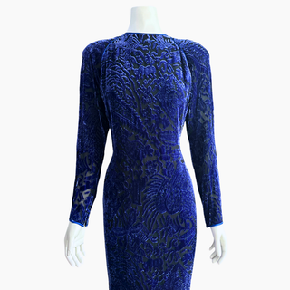 Blue Silk Velvet Vintage Gown
