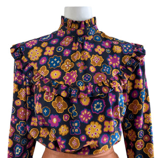 Silk Floral Print Ruffle Blouse
