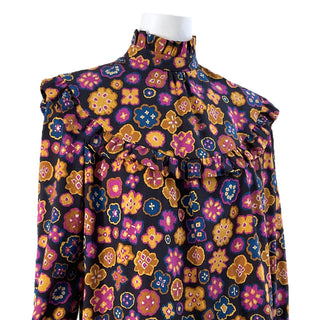 Silk Floral Print Ruffle Blouse