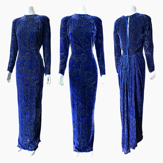 Blue Silk Velvet Vintage Gown