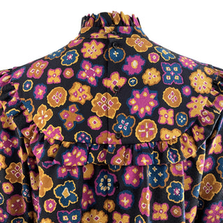 Silk Floral Print Ruffle Blouse