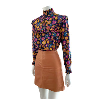 Silk Floral Print Ruffle Blouse